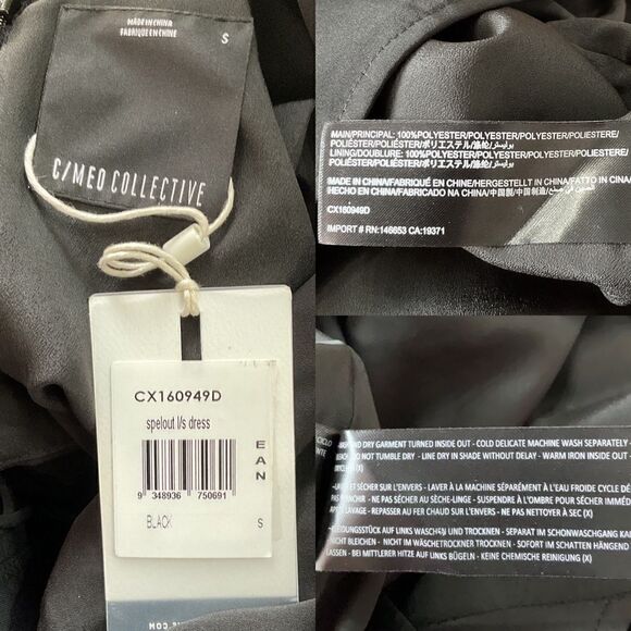 C/MEO Collective Black Spelout Flounce Long Sleeve Sheath Dress Small NWT - Picture 7 of 7
